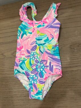 Lilly Pulitzer Girls Floral One-Piece Swim - Pink, Aqua, Purple